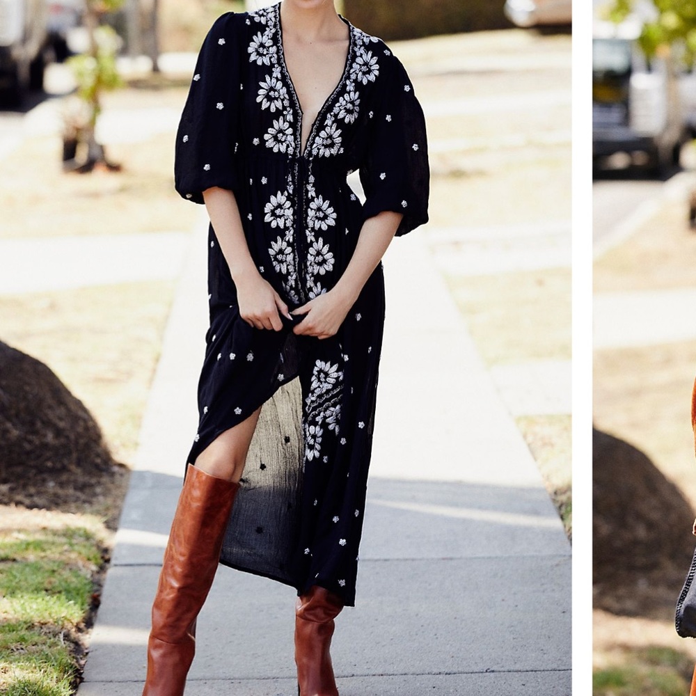 Free People Embroidered Fable Midi Dress